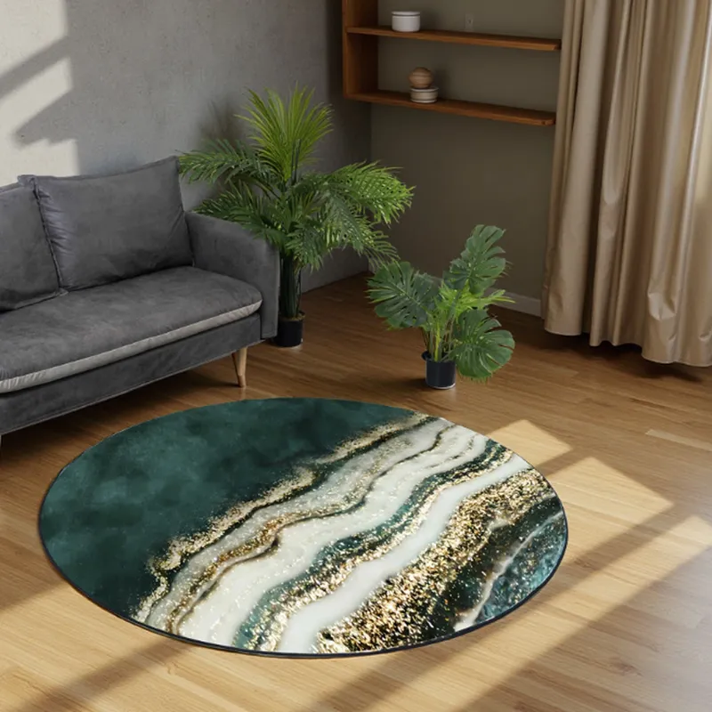 Dywan Okrągły Novo 140x140 cm Pluszowy Do Salonu - Złoty Brzeg