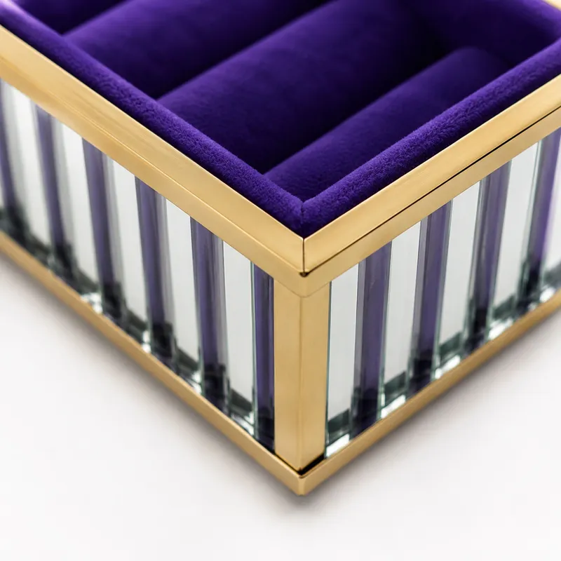 Szklana Szkatułka Na Biżuterię 26x13x4cm Organizer Welurowa - Fioletowa