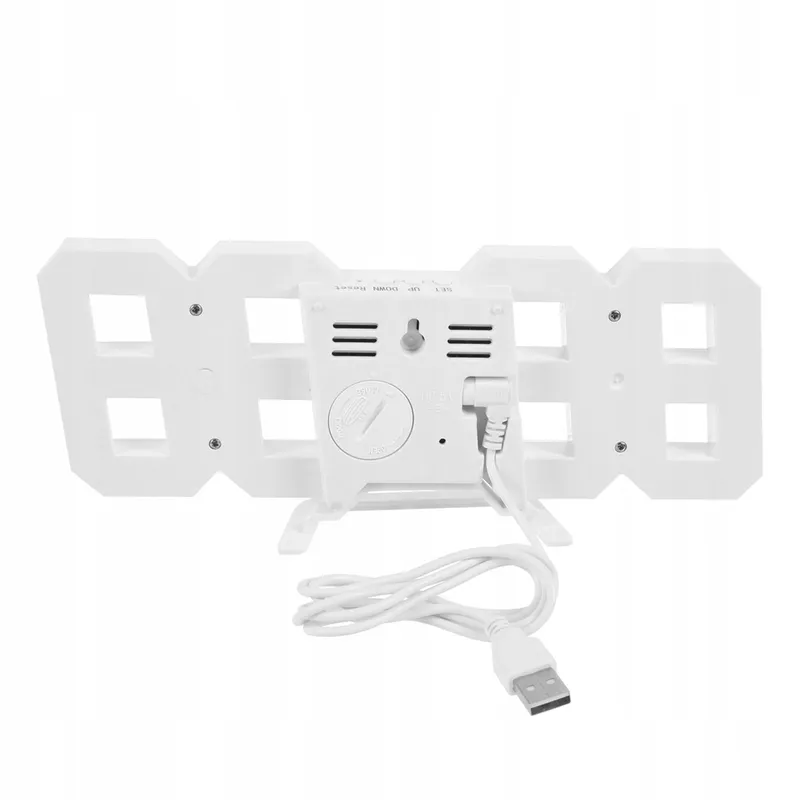 Zegar Cyfrowy LED 3D 4w1 Budzik Termometr Data Alarm - Biały