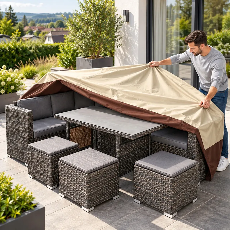 Pokrowiec Na Meble Ogrodowe 250x110x90 cm Wodoodporny UV - Beżowo-Brązowy