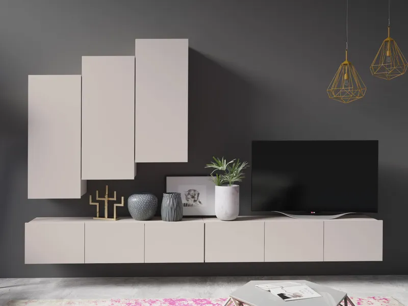 Meblościanka Wisząca CALABRIA 14 Kaszmir Z 2 Szafkami RTV 150 cm