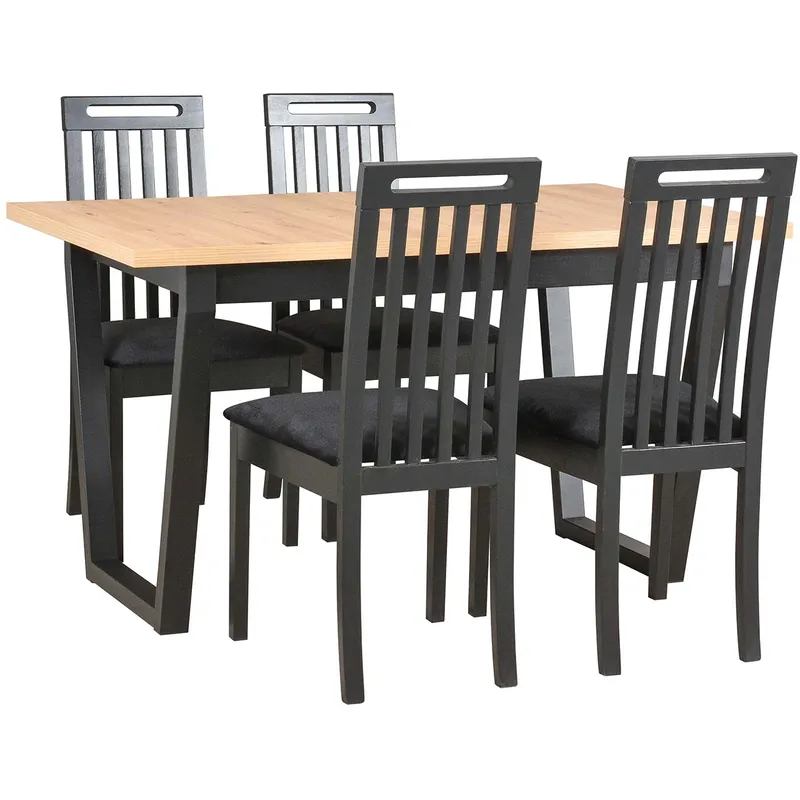 Stół DS51 Artisan Laminat / Czarny + Krzesła DK38 (4 Szt.) Czarny / 29B