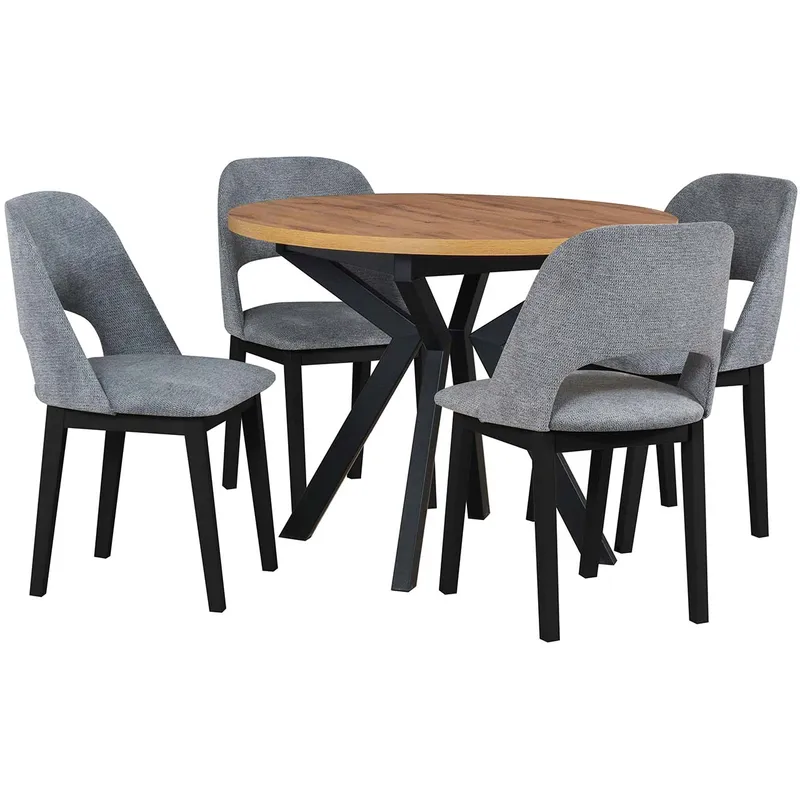 Stół DS58 Artisan Laminat / Czarny + Krzesła DK28 (4 Szt.) Czarny / 37A