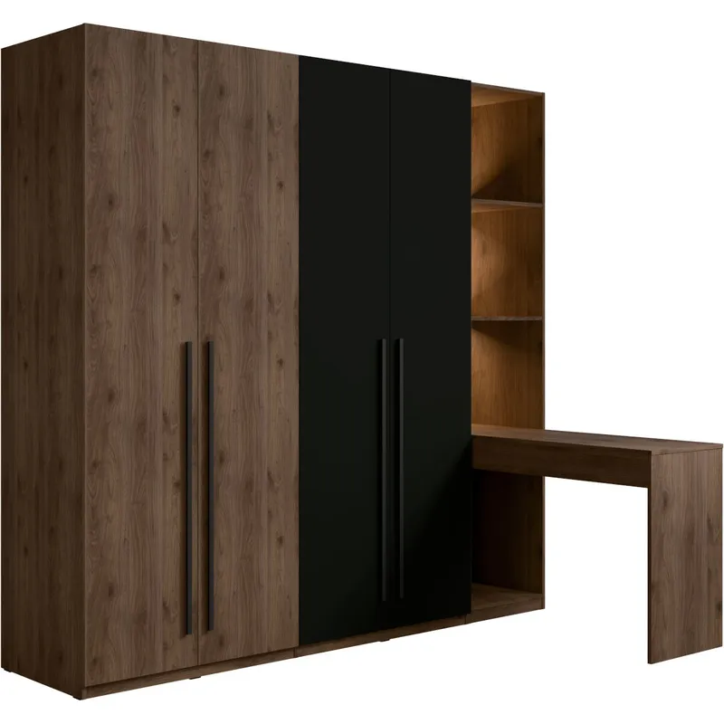 Zestaw Mebli MARGHERA 1 Z Oświetleniem Orzech Elegant / Czarny Onyx