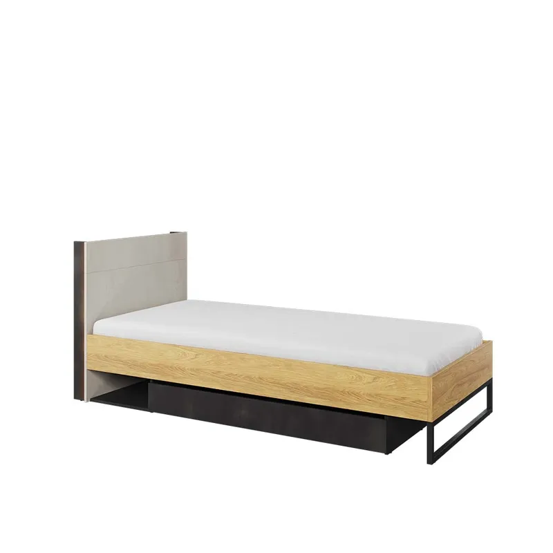 Łóżko 90x200 Ze Stelażem Hikora Naturalna/Silk Flou/Raw Steel TEEN FLEX TF16