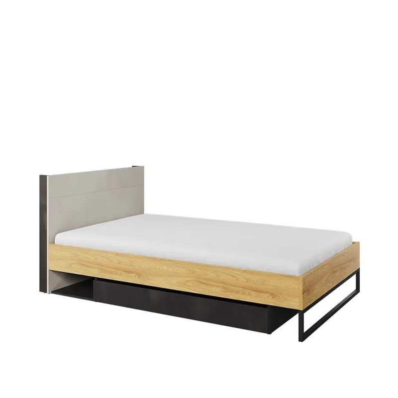 Łóżko 120x200 Ze Stelażem Hikora Naturalna/Silk Flou/Raw Steel TEEN FLEX TF17