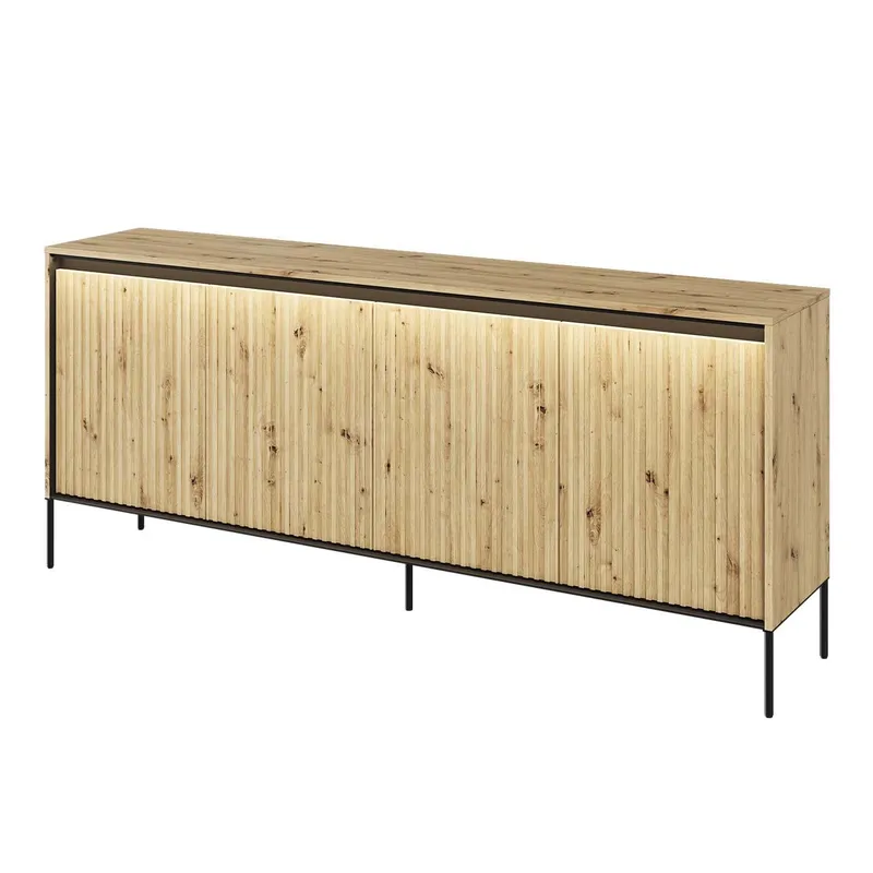 Komoda 4D Z Oświetleniem Dąb Artisan/Czarny TREND TR04