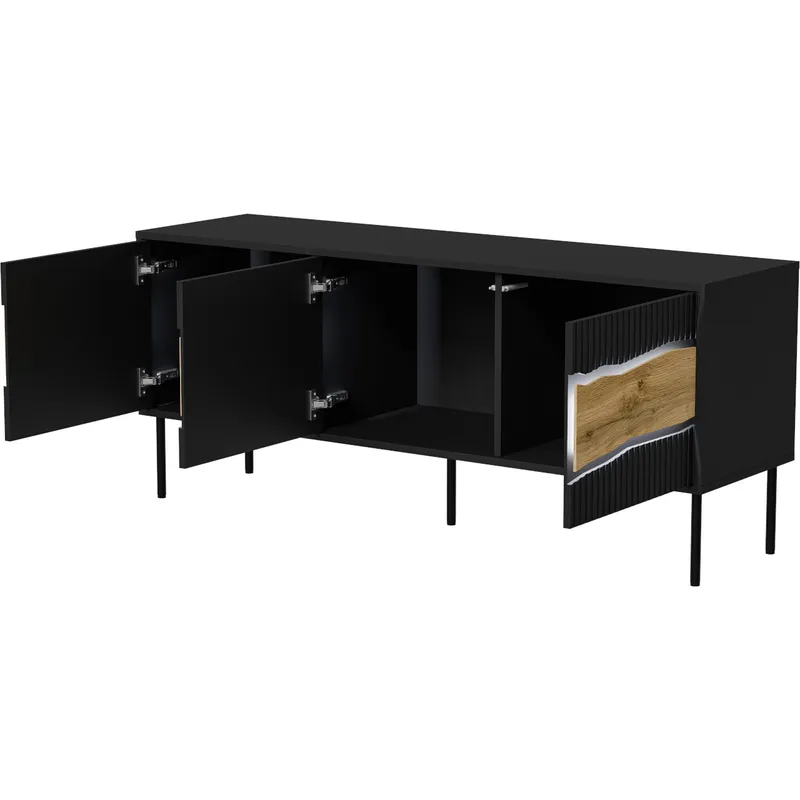 Komoda RTV CONTE 150 3D Czarny / Dąb Wotan