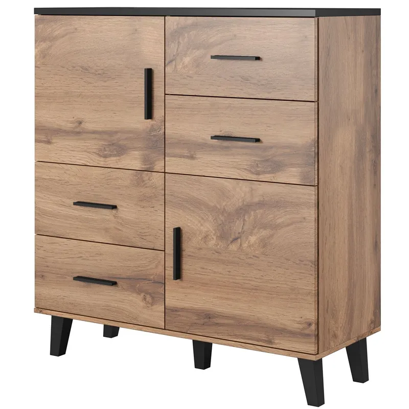 Komoda LOTAR 110 2D4S Dąb Wotan / Czarny