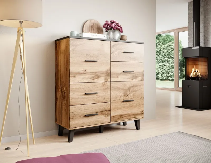 Komoda LOTAR 110 2D4S Dąb Wotan / Czarny