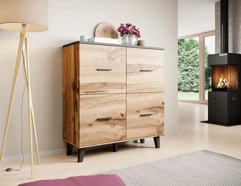 Komoda LOTAR 110 4D Dąb Wotan / Czarny
