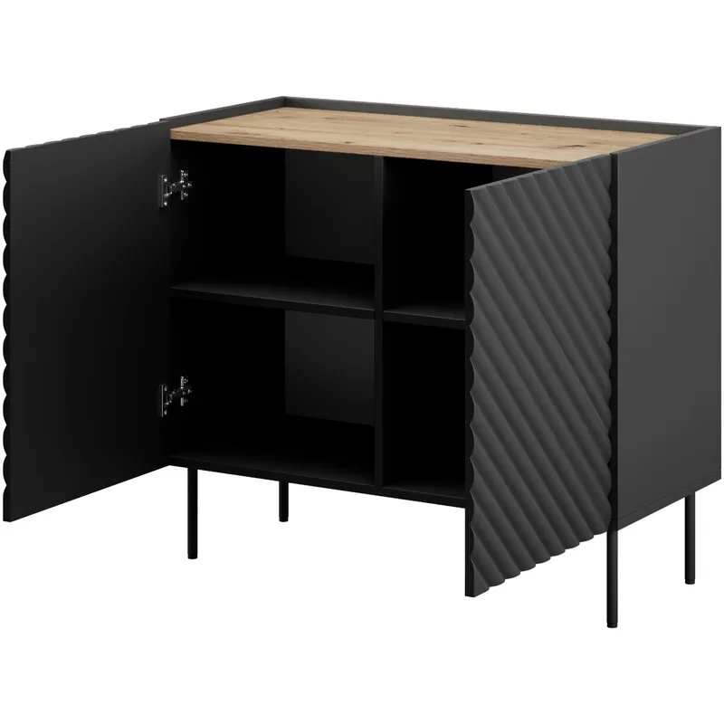 Komoda INDA 2D Czarny / Dąb Artisan