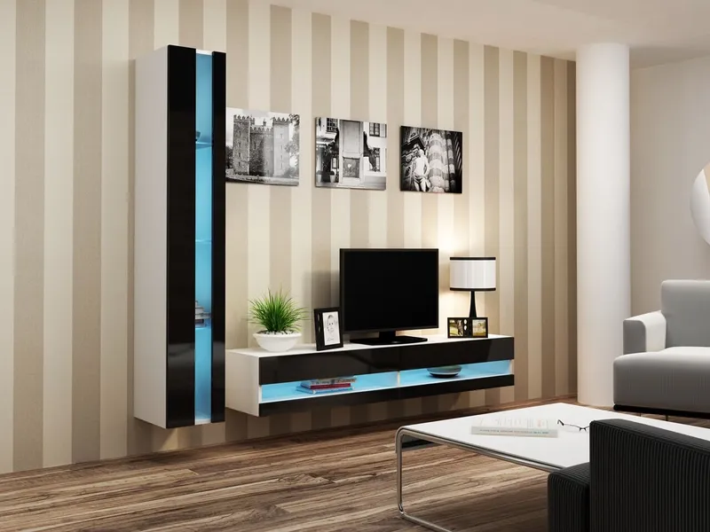 Meblościanka GOVI NEW 8B Biały / Czarny Połysk
