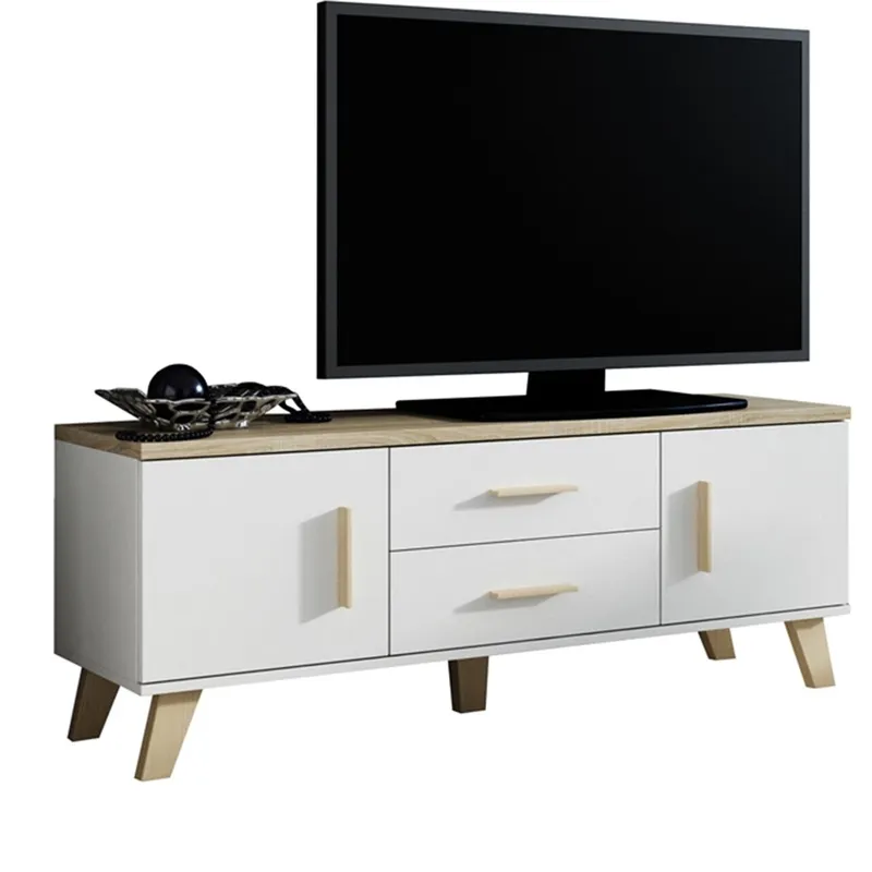 Komoda RTV LOTAR 140 Biel Brylantowa / Dąb Sonoma