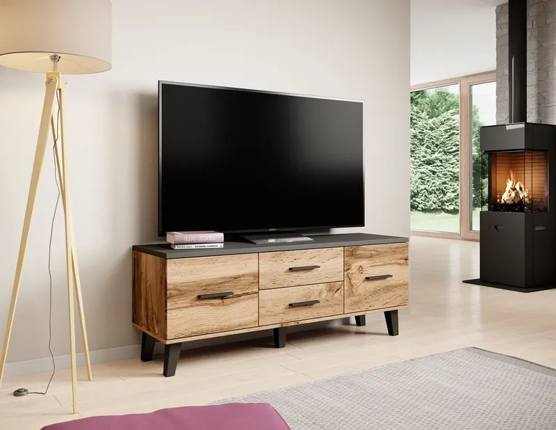 Komoda RTV LOTAR 140 Dąb Wotan / Czarny