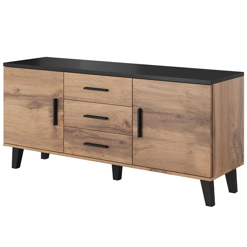 Komoda RTV LOTAR 150 2D3S Dąb Wotan / Czarny