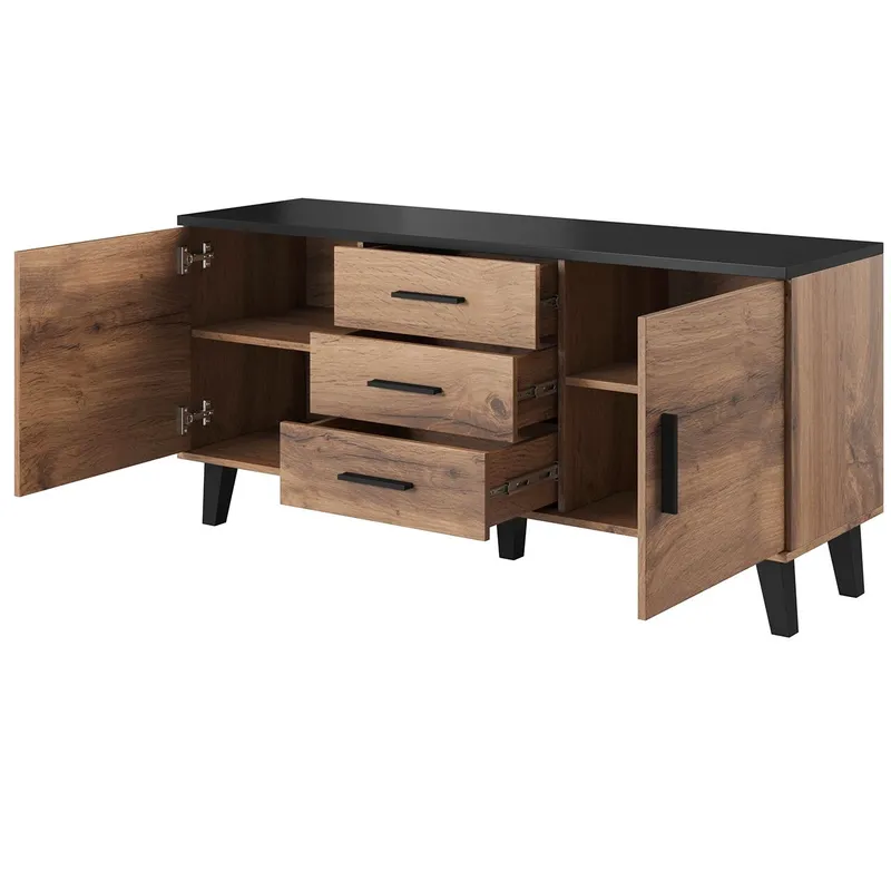 Komoda RTV LOTAR 150 2D3S Dąb Wotan / Czarny