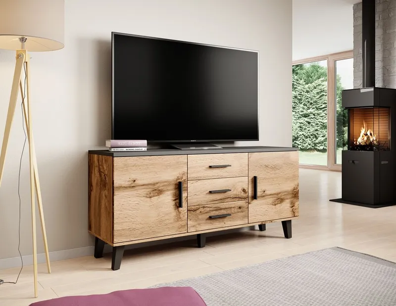 Komoda RTV LOTAR 150 2D3S Dąb Wotan / Czarny