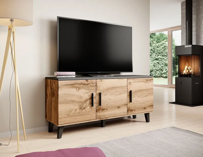 Komoda RTV LOTAR 150 3D Dąb Wotan / Czarny