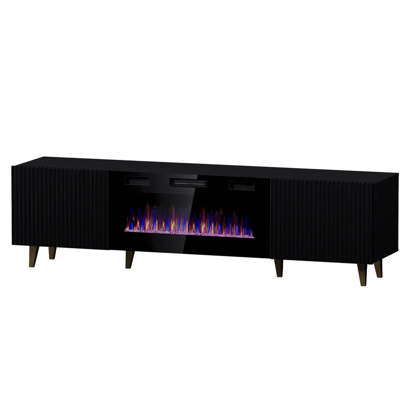 Komoda RTV FASO 180 Z Kominkiem - Czarna