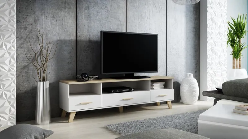 Komoda RTV LOTAR 180 Biel Brylantowa / Dąb Sonoma