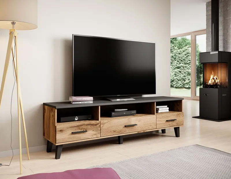 Komoda RTV LOTAR 180 Dąb Wotan / Czarny
