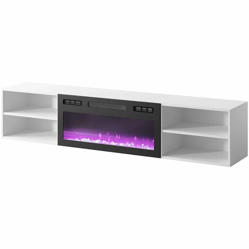 Komoda RTV LOOP 180 EF Biała / Kominek Czarny