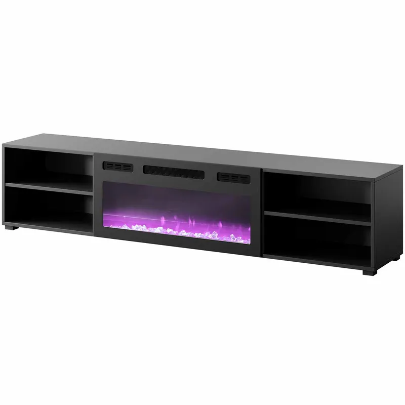 Komoda RTV LOOP 180 EF Czarna / Kominek Czarny