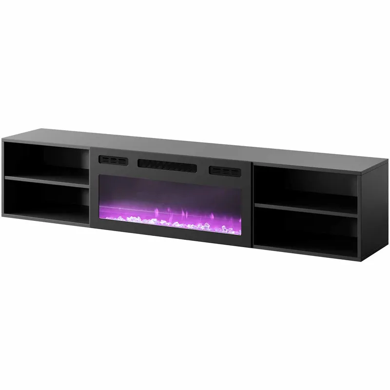 Komoda RTV LOOP 180 EF Czarna / Kominek Czarny