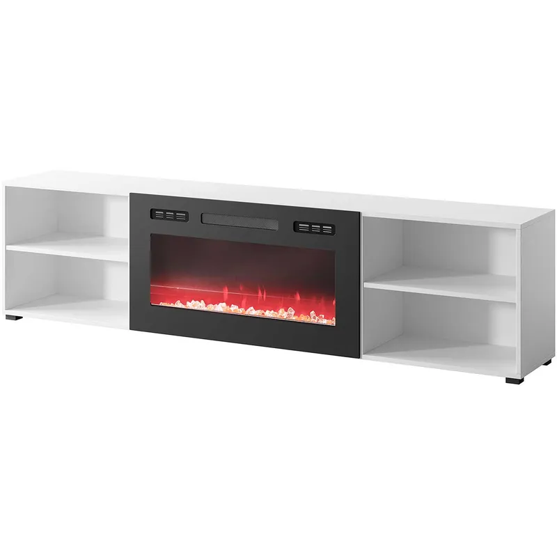 Komoda RTV LOOP 200 EF Biała / Kominek Czarny