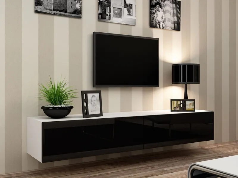 Komoda RTV 180 GOVI VG1B Biały / Czarny Połysk
