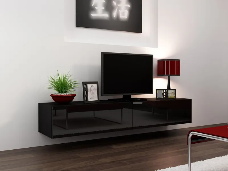 Komoda RTV 180 GOVI VG1D Czarny / Czarny Połysk