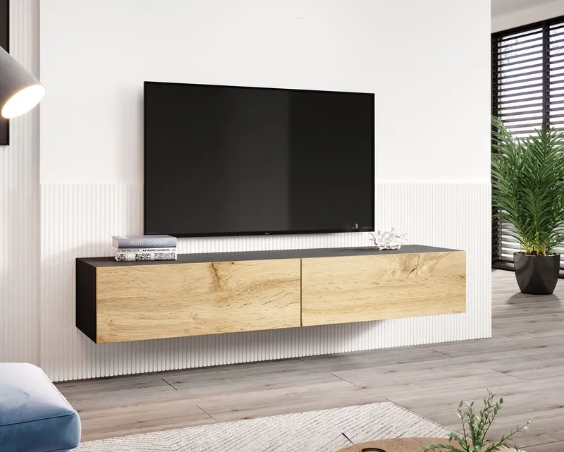 Komoda RTV 180 GOVI VG1G Czarny / Dąb Wotan