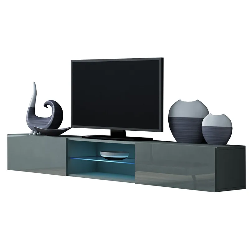 Komoda RTV GOVI GLASS GREY C VG11 Szary / Szary Połysk WYPRZEDAŻ