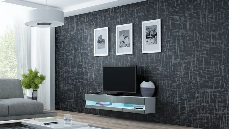 Komoda RTV 140 GOVI NEW GREY A VG12 Biały / Szary Połysk