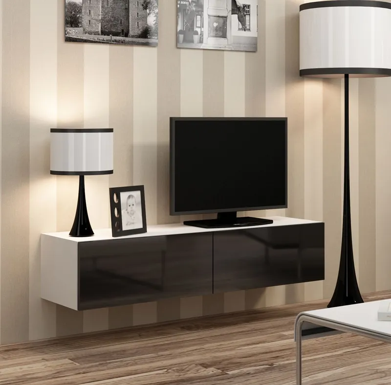 Komoda RTV 140 GOVI VG4B Biały / Czarny Połysk