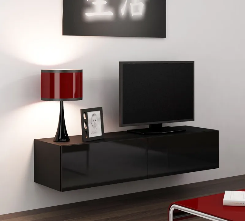 Komoda RTV 140 GOVI VG4D Czarny / Czarny Połysk