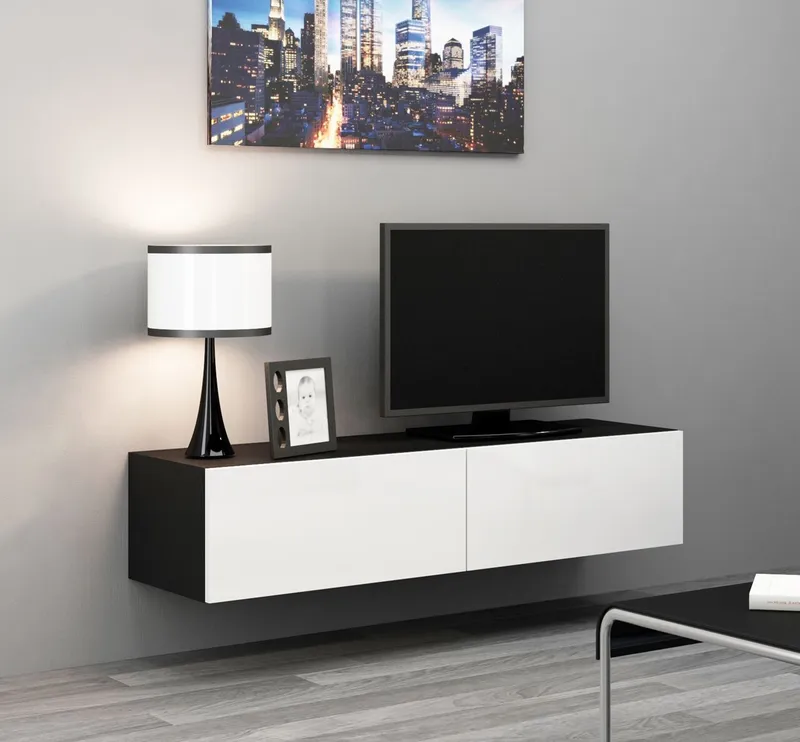 Komoda RTV 140 GOVI VG4C Czarny / Biały Połysk