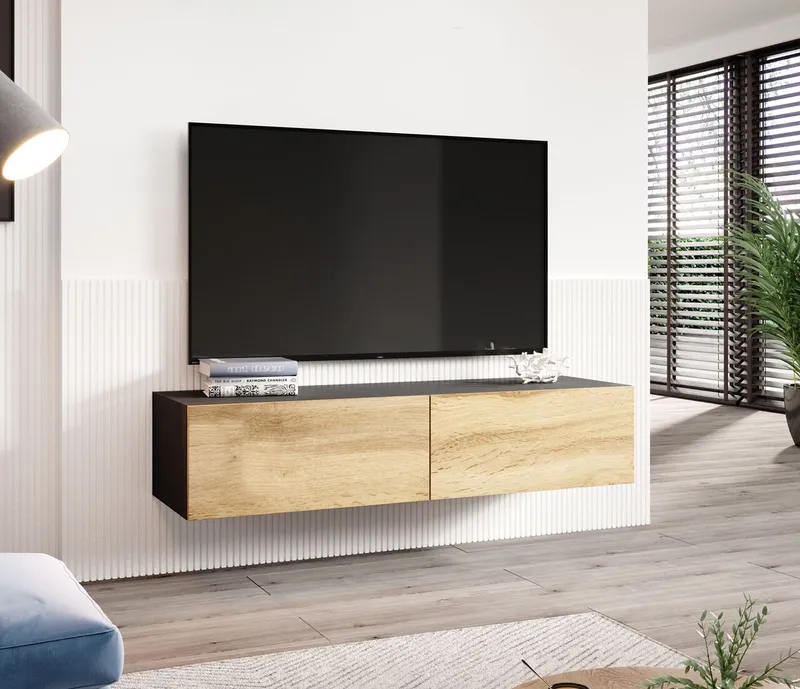 Komoda RTV 140 GOVI VG4G Czarny / Dąb Wotan