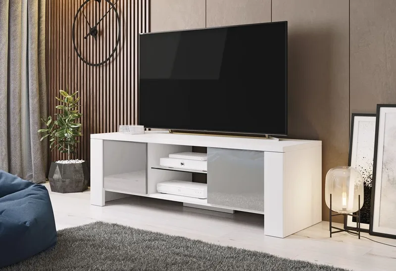 Komoda RTV WEST Biały / Szary Połysk