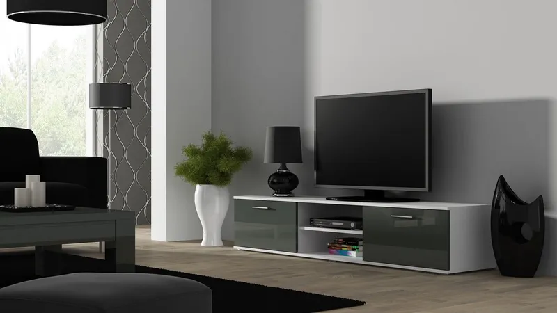 Komoda RTV SINDI SH3F Biały / Szary Połysk