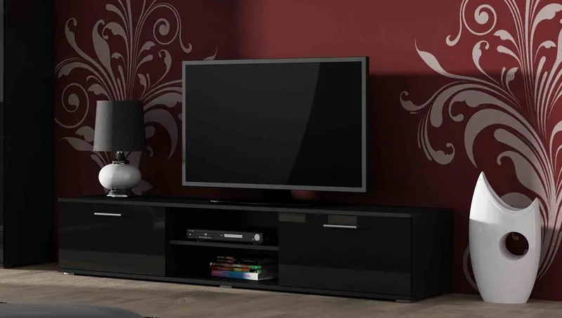 Komoda RTV SINDI SH3D Czarny / Czarny Połysk