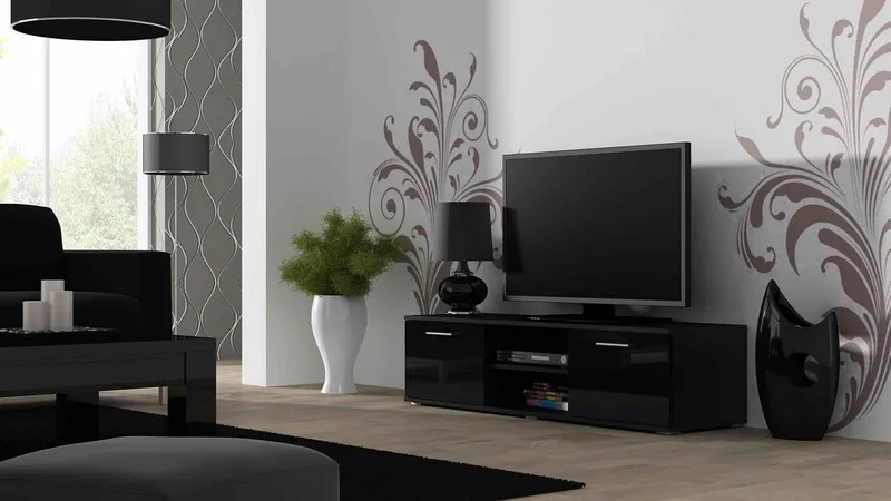 Komoda RTV SINDI SH4D Czarny / Czarny Połysk