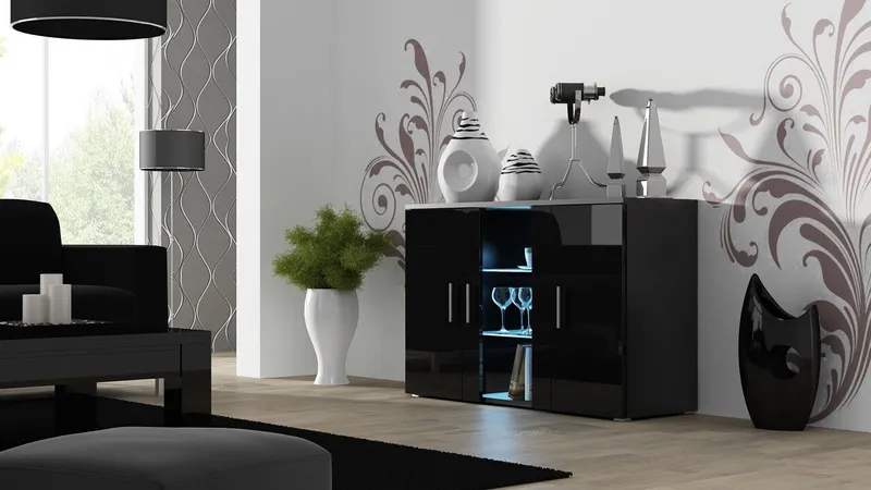 Komoda SINDI SH8D Czarny / Czarny Połysk