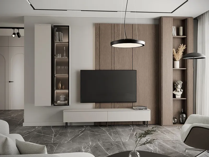 Meblościanka FIGO 1 Kaszmir Z Witryną I Komodą RTV 200 cm