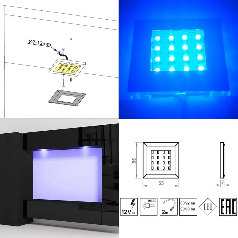 Oświetlenie LED QUATRO 1P Niebieskie