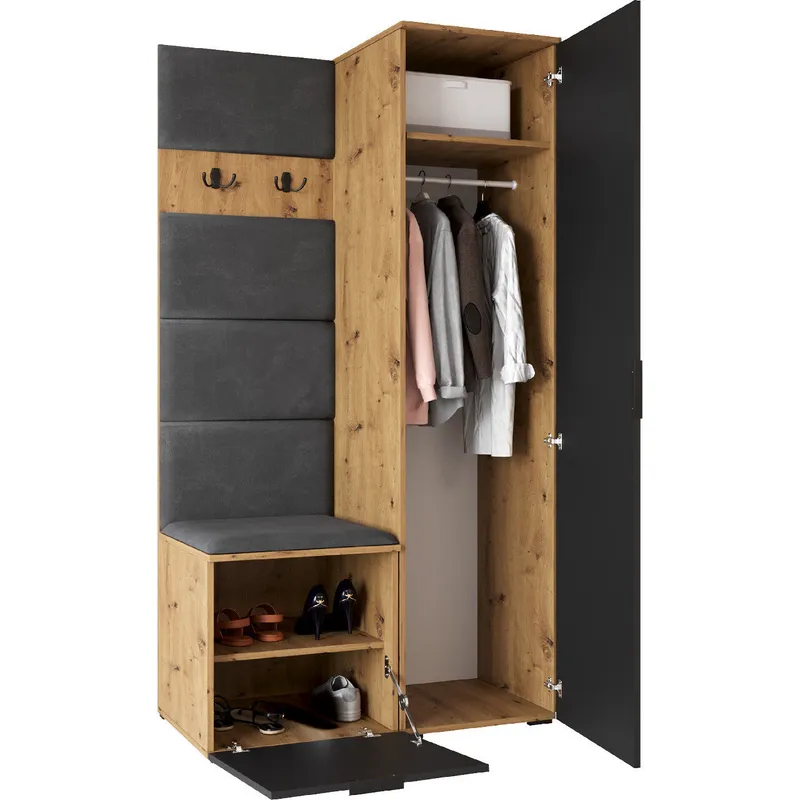 Garderoba NELLI 1 Dąb Artisan / Czarny Lewa