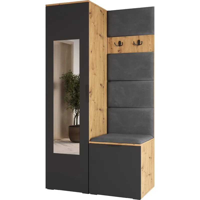 Garderoba Z Lustrem NELLI 1 Dąb Artisan / Czarny Prawa
