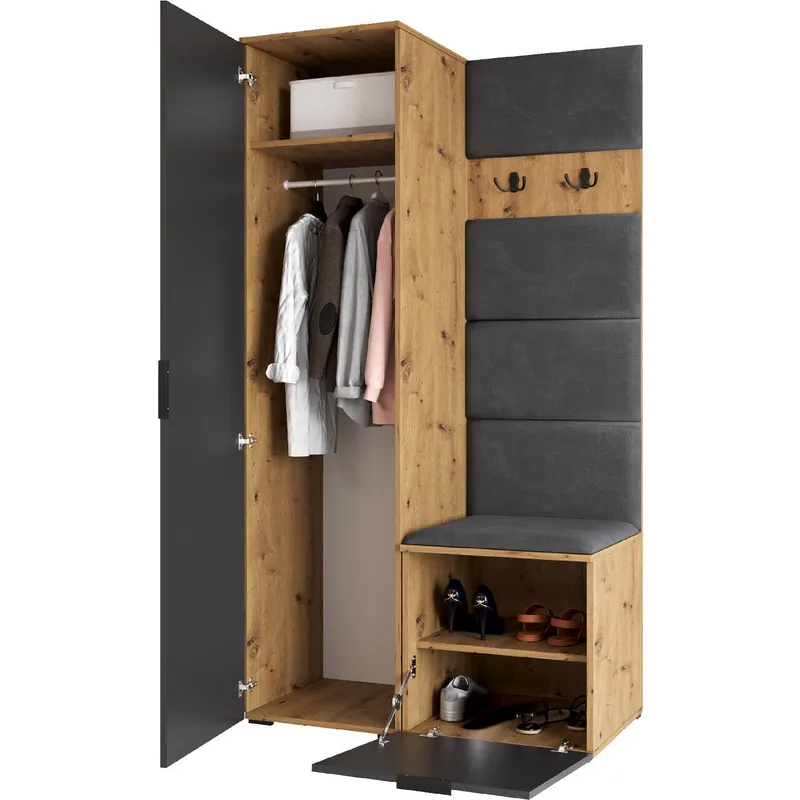 Garderoba NELLI 1 Dąb Artisan / Szary Prawa