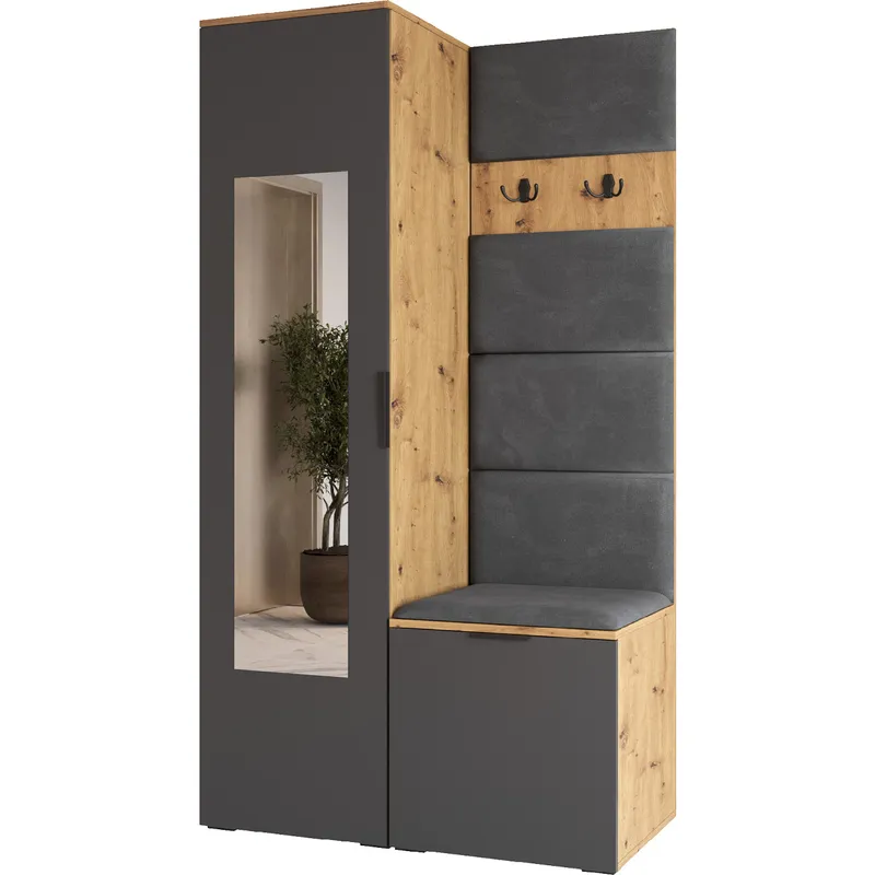 Garderoba Z Lustrem NELLI 1 Dąb Artisan / Szary Prawa